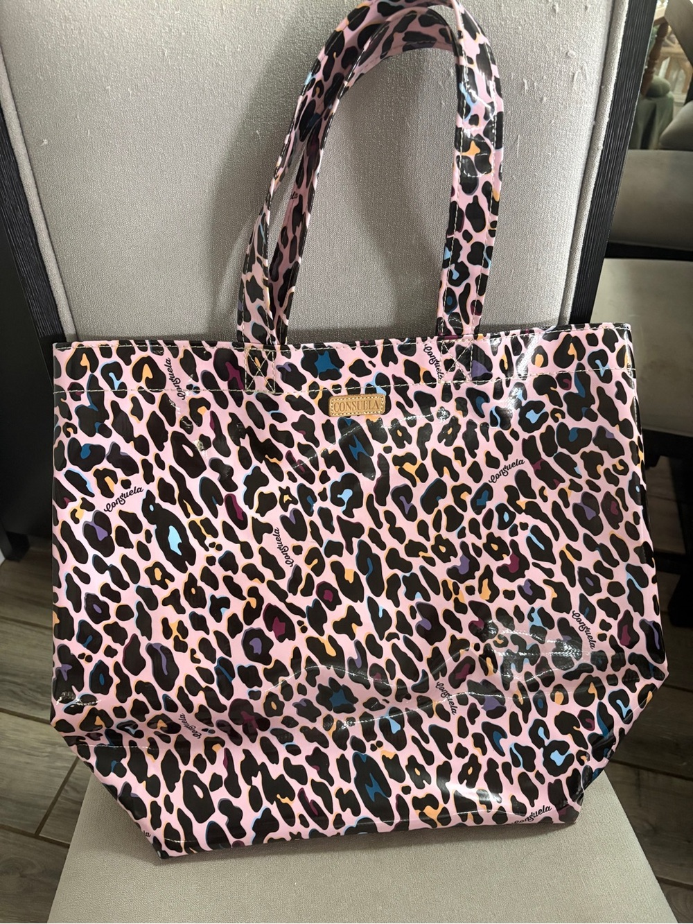Consuela Pink Leopard Print Tote with Multicolor Spots